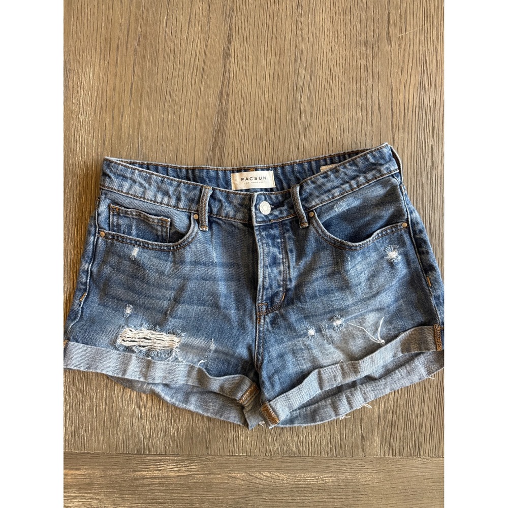 Pacsun Los Angeles Denim‎ Shorts Blue Distressed Cuffed Hem Womens size 25